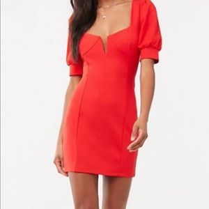 Puff Sleeve Red Dress